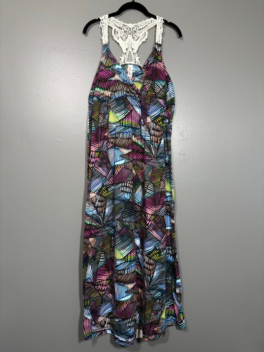 No Boundaries Tropical Y2K Lace Back Dress Vacation Rainbow - Women's Size XL